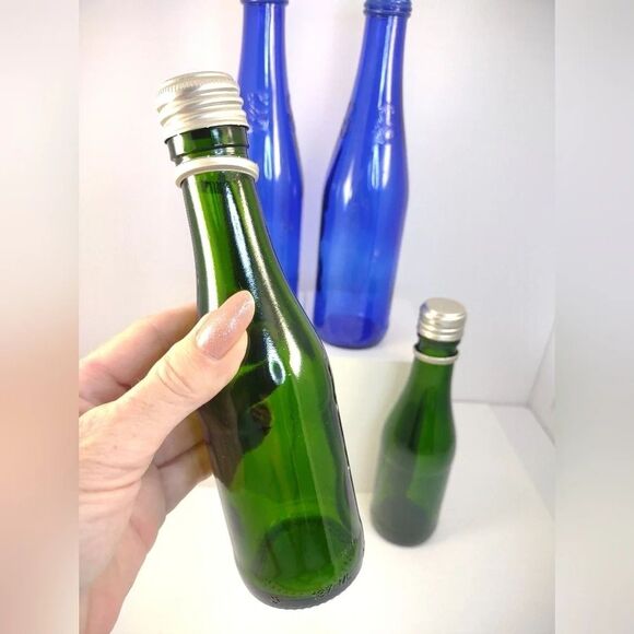 Green and Blue Glass Bottles with lids lot of 4 - Picture 2 of 11